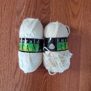 100% Aran Wool Made In Ireland 50gr Ivory Yarn Set Of 2